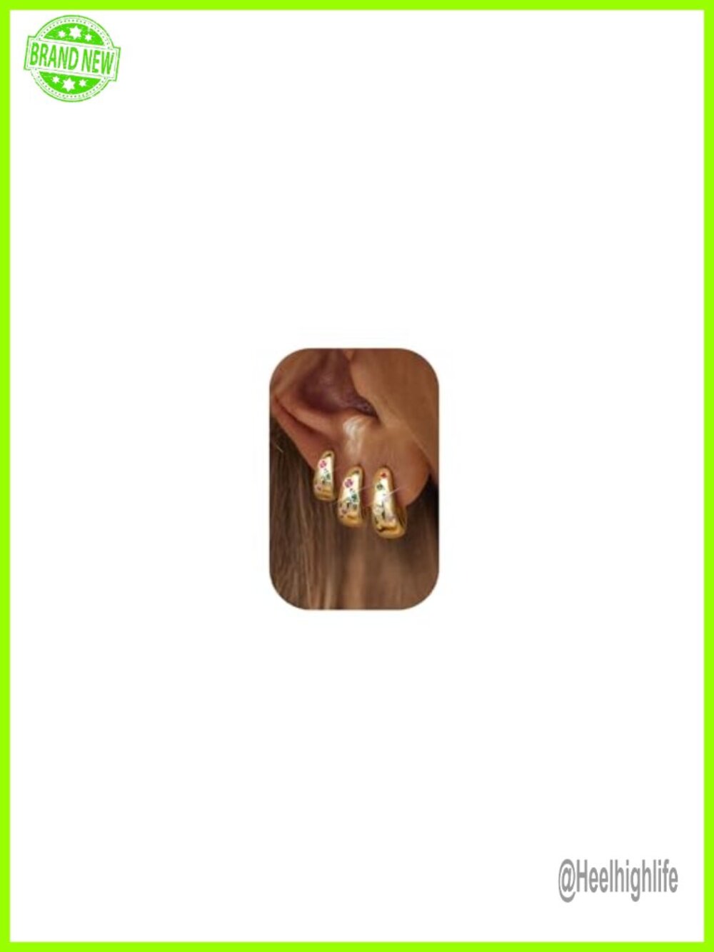 14K Gold Plated Chunky Huggie Hoop Earrings Set CZ Star Design